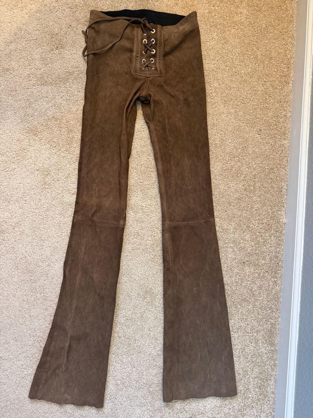 Natacha & Vanessa Lace Up Elastic Waist Suede Flare Pants Size EU 34